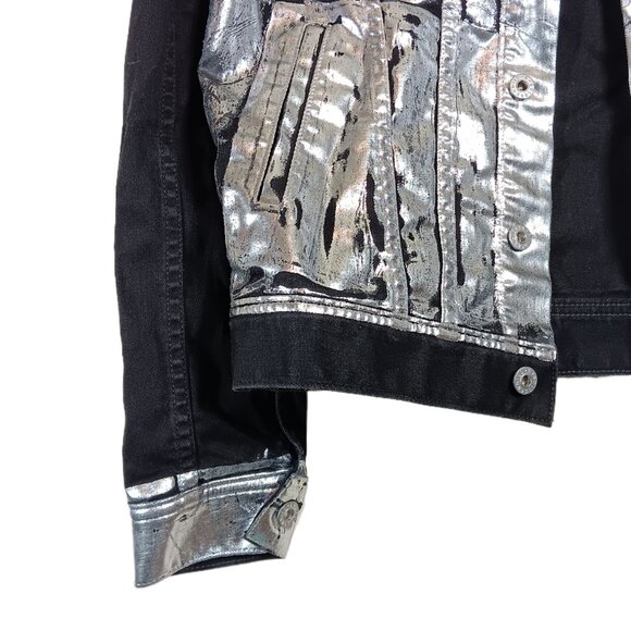 AG Adriano Goldschmied Denim Trucker Jacket Womens S Black Silver Foil Robyn New - Picture 4 of 6